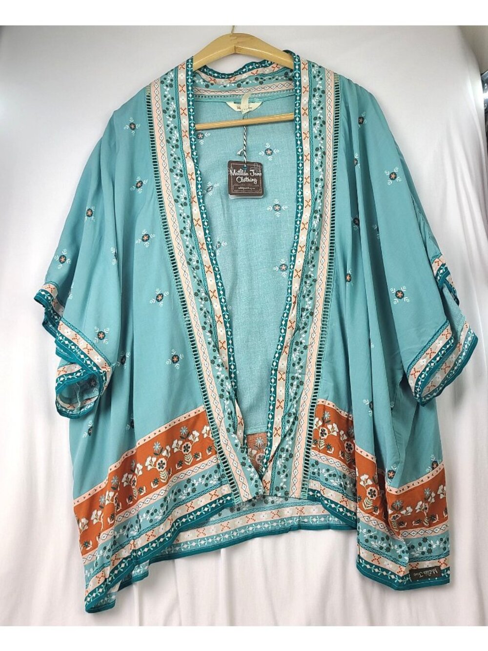 Matilda Jane Wonderment Days Like This Kimono X-Small/Small Open Front Blue NWT